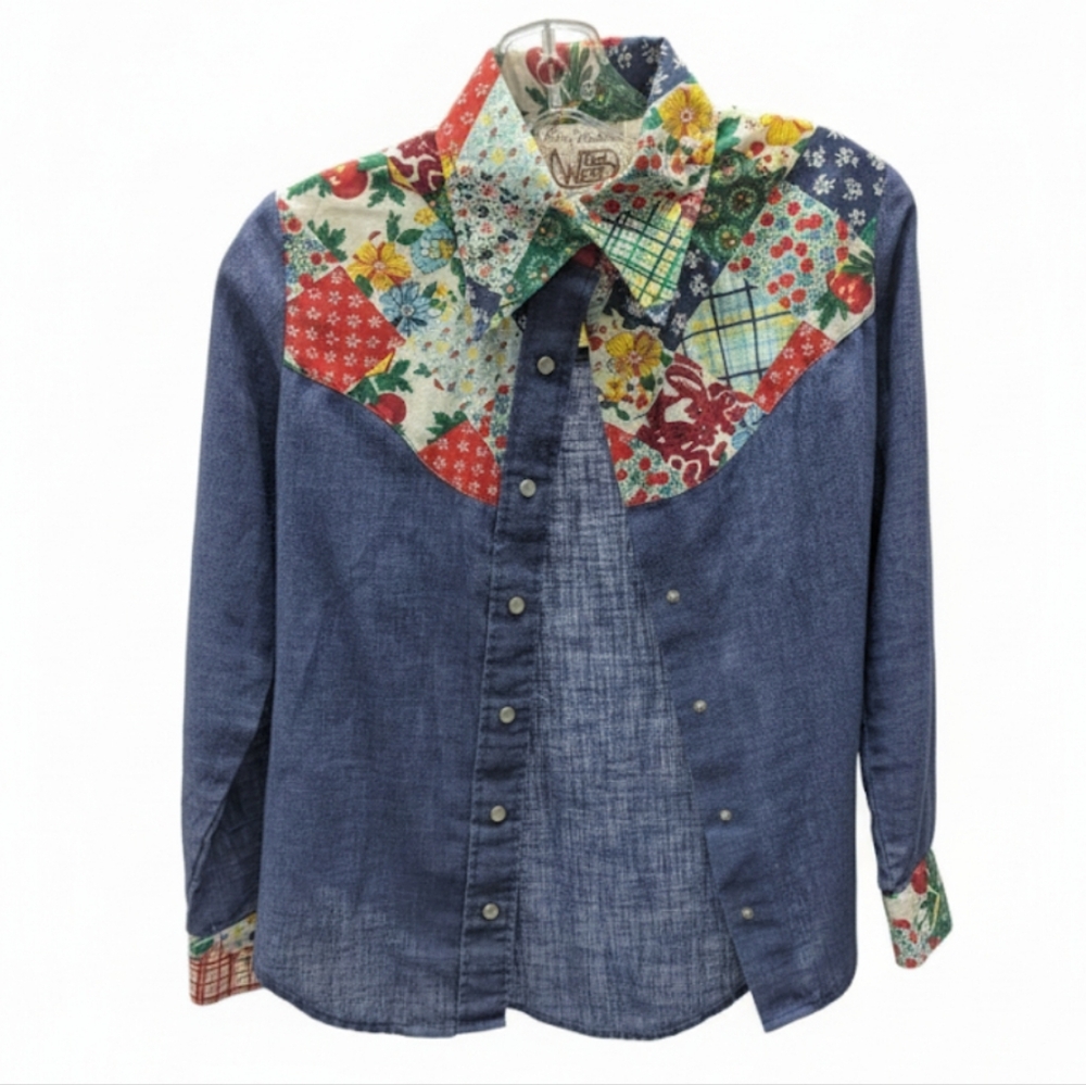 Womens Multicolor Patchwork Denim Shirt